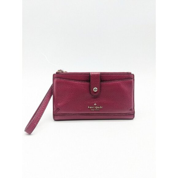 KATE SPADE leather wallet wristlet pouch phone bag - PLUM - Picture 1 of 9